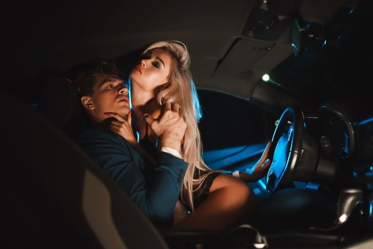 Blonde wife moaning in pleasure as husband’s friend fucks her hard in the backseat at night – forbidden garage quickie confession from married woman.